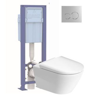 Duravit Pack Wc Suspendido Sin Aro Duravit D-neo Con Asiento Antica&iacute;da + Estructura Soporte Siamp + Mando Cromado