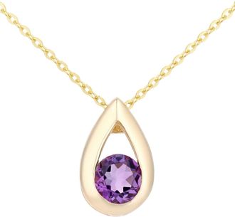Jewelco London 9ct Gold Round 22pts Amethyst Teardrop Pendant Necklace 18 inch - PP0AXL1715YAM