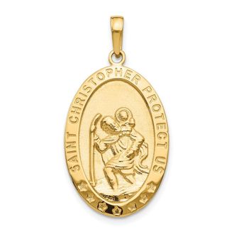 Diamond2Deal 14k Yellow Gold Polished Solid Saint Christopher Medal Oval Pendant