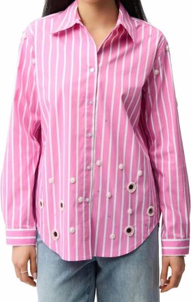 Joseph Ribkoff Stripe Print Boxy Blouse With Rhinestones In Pink Sherbet/vanilla