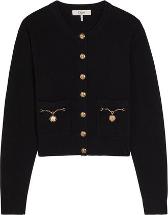 Chlo&eacute; Embellished-pocket Wool and Cashmere-blend Cardigan - Black - S (UK8-10 / S)