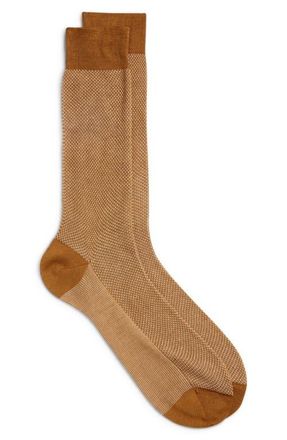 Canali Birds Eye Jacquard Cotton Dress Socks in Brown at Nordstrom, Size Medium