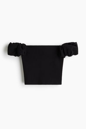 H&M Schulterfreies Shirt mit Puff&auml;rmeln - Schwarz