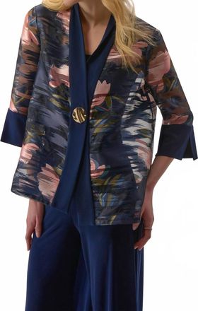 Joseph Ribkoff Signature Jacquard Organza Floral Print Swing Jacket In Midnight Blue Multi