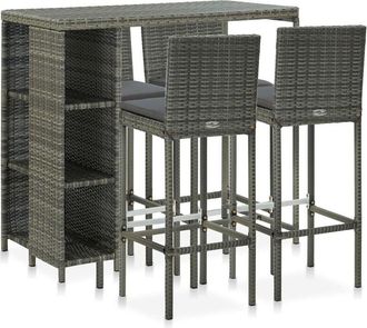 vidaXL Set De Bar Para Jard&iacute;n 5 Piezas Y Cojines Rat&aacute;n Sint&eacute;tico Gris Vidaxl