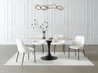 Vente-Unique Tavolo da pranzo 8 persone in ceramica e metallo nero Effetto travertino beige - ELVA della Maison C&eacute;phy