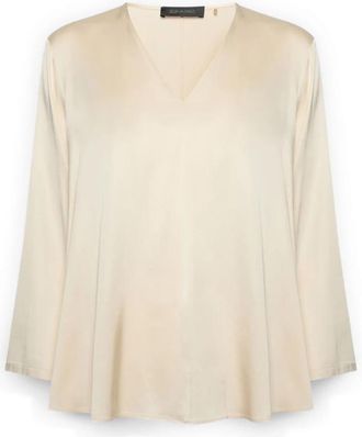 Elena Miro Stretch Viscose Satin Blouse - Dames - Blouses - Beige - 2XL - Satijn - Overhemden