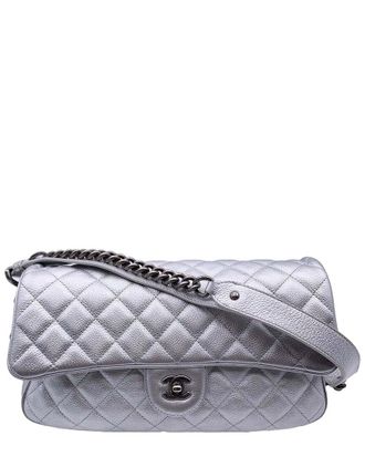 Chanel Silver Leather Shoulder Bag Timeless/Classique (Authentic Pre-Loved)