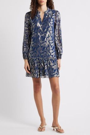 Lilly Pulitzer Evaline Long Sleeve Silk Blend Drop Waist Dress in Navy Leafy Babe at Nordstrom, Size 12