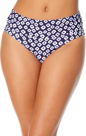 Anne Cole Womens Palm Chic Soft Band Mid Rise Bikini Swim Bottom in Blue at Nordstrom, Size X-Small