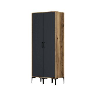 Dmora Armario 2 Puertas Alkaid, Muebles De Dormitorio, Vestidor, Armario De Ropa, 80x201h48 Cm, Nogal Y Antracita, Con Embalaje Reforzado - Dmora