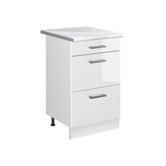 Vicco Mueble Bajo De Cocina R-line, Blanco Alto Brillo/blanco, 50 Cm Encimera M&aacute;rmol, Vicco