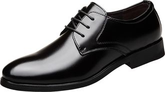 Generic Mens Leather Shoes Classic Patent Lace-ups Oxfords Pointed Toe Leather Shoe Block Heel Derbys Non Slip Fashion Low Top Shoewear for Daily Office Wear 