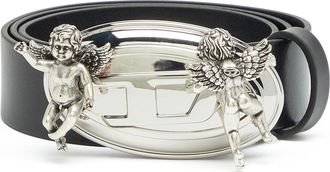 Diesel 3.5cm leather belt with cherub Oval D buckle - Belts - Woman - Black