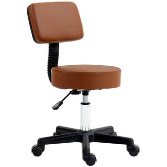 HOMCOM Adjustable Swivel Salon Chair Padded Seat Back 5 Wheels Brown | TJ Hughes