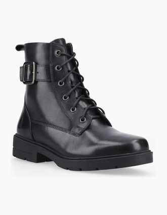 Hush Puppies Womens Hush Puppies Teagan Biker Leather Womens BLACK Boots - Size: 5