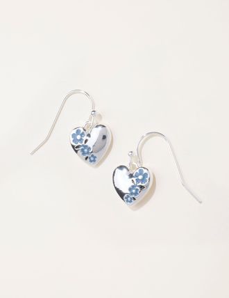 Fat Face FatFace Silver Tone Floral Heart Earrings