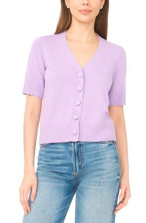 CeCe by Cynthia Steffe Covered Button Short Sleeve Cardigan in French Lavender at Nordstrom, Size Medium