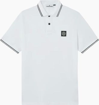 Stone Island Mens Stone Island Organic Cotton Elastane Pique White Polo Shirt - Size: 46