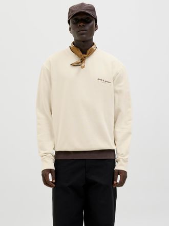 Jack & Jones Sweatshirt JACK & JONES JJEDOVER PRINT SWEAT CREW NECK, Herren, Gr. XL, weiss (antique wei&szlig;), angeraute Sweatware, Obermaterial: 80% Baumwolle, 20% Po