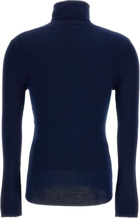 Iri&eacute; Blue Ribbed Fitted Turtleneck Sweater