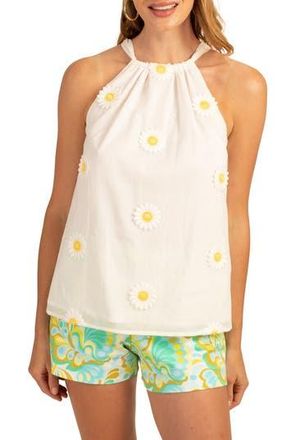 Trina Turk Rancho Daisy Appliqu&eacute; Halter Tank in White/Daisy at Nordstrom Rack, Size Medium