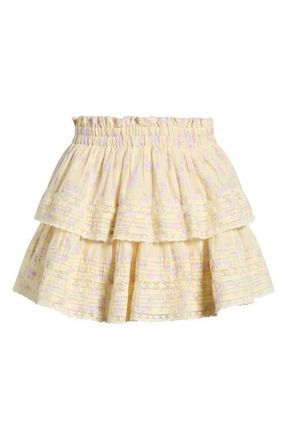 LoveShackFancy Layered Ruffle Miniskirt in Lemon Spritz at Nordstrom, Size X-Small