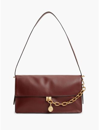 Tommy Hilfiger Womens Chain Accent Leather Shoulder Bag - Oxblood
