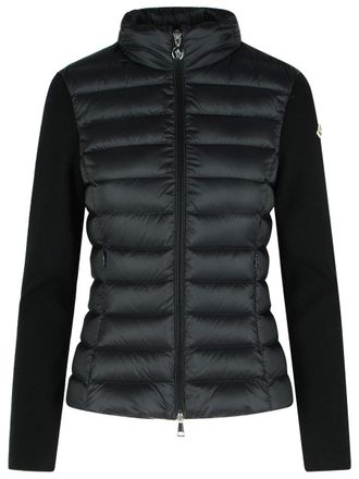 Moncler Tricot Cardigan In Polyamide And Black Virgin Wool