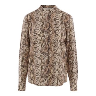 Isabel Marant Overhemden, Dames, Veelkleurig, S, Python Print Zijden Blouse met Opstaande Kraag