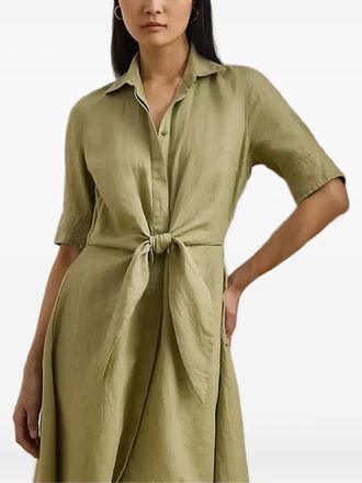 Lauren Ralph Lauren tie-front shirt dress - women - Linen/Flax - 38 - Green