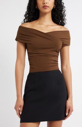 Open Edit Crossover Off the Shoulder Top in Brown Terra at Nordstrom, Size Xx-Small