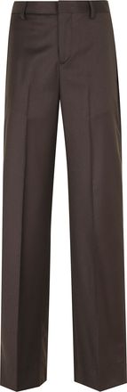 BRIGLIA 1949 Lutetiaw Brown Front Button Virgin Wool-Blend Straight-Leg Pants