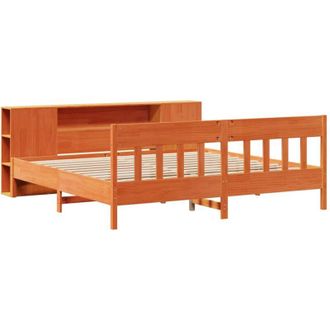 vidaXL Bookcase Bed without Mattress Wax Brown 180x200 cm Super King Solid Wood Pine Vidaxl