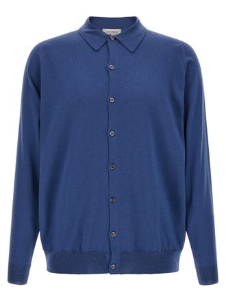 John Smedley Blue Merino Wool Mens Blouse
