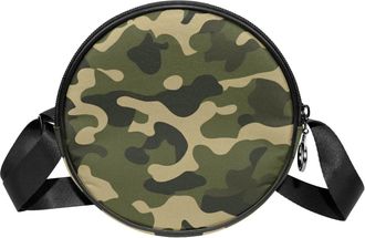 Generic Circle Crossbody Bag for Women, Camouflage Small Sling Bag Daypack with Zipper Adjustable Shoulder Straps Casual Ladies Girls Round Purse