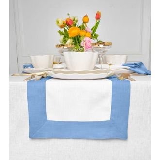 Solino Home Linen Table Runner for Dining Table, Holiday and Everyday Table Decor - Contempo in Cornflower Blue And White at Nordstrom, Size Xx-Small