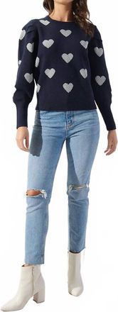 Sugarlips Sweetheart Lurex Puff Sleeve Sweater In Black