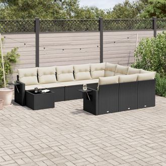 vidaXL Set De Sof&aacute;s De Jard&iacute;n 11 Pzas Y Cojines Rat&aacute;n Sint&eacute;tico Negro Vidaxl