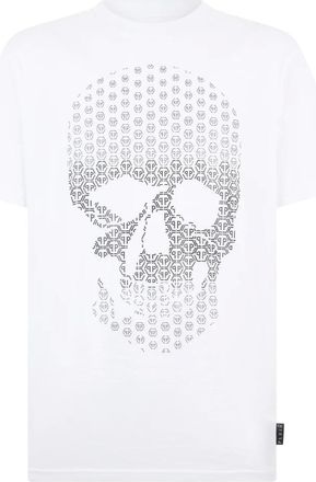 Philipp Plein Tops, Heren, Wit, XL, Katoen, Ronde Hals T-Shirt Skull Strass