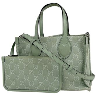 Gucci Light Green Denim Leather Pouch Shoulder Bag Tote Bag (Pre-Owned)