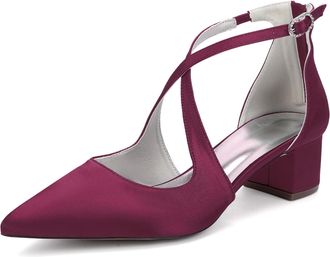 Generic Wedding Bridal Dress Shoes Womens Pointed Toe Ankle Strap Block Heel Pumps Patent Leather Low Heels 4.5Cm,Burgundy,10 UK