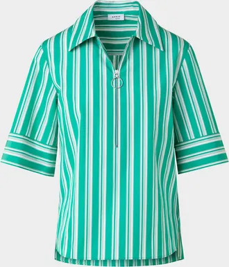 Akris Deck Chair Stripe Zip-Front Poplin Blouse
