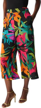 Joseph Ribkoff Hibiscus Print Wide Leg Culotte In Black/multi