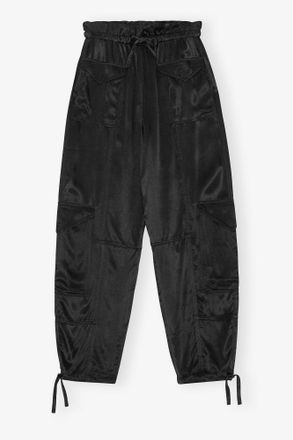 Ganni Black Washed Satin Pocket Trousers - Size 32 Cupro