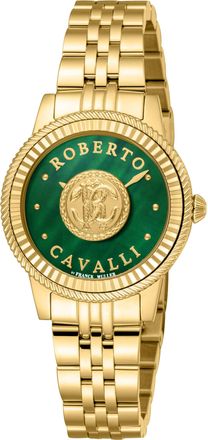 Roberto Cavalli Womens Green Dial Stainless Steel Watch - Gold - One Size