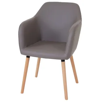 Hhg Hhg - Serie Malmoe Sedia Sala Da Pranzo T381 Legno Massiccio, Ecopelle Grigio Chiaro