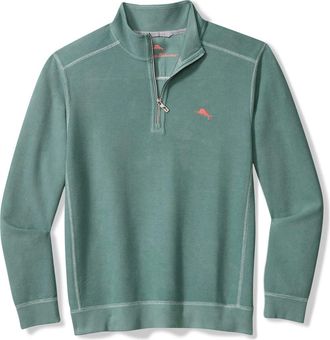 Tommy Bahama Montego Bay Textured Cotton & Lyocell Half Zip Pullover in Spa Green at Nordstrom, Size Xxx-Large
