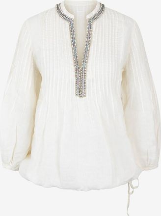 120% Lino Leinenbluse mit Pailletten und Biesen
