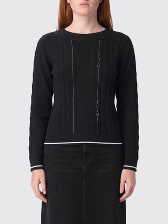 Liu Jo Slim Fit Crewneck Jumper in a Viscose Blend with Contrasting Logo